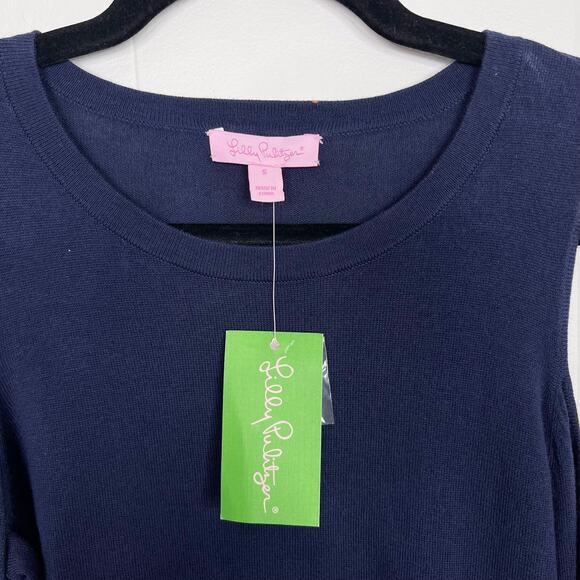 New Lilly Pulitzer Lyon Cold Shoulder Sweater Small True Navy Blue Cotton Modal - Picture 5 of 11